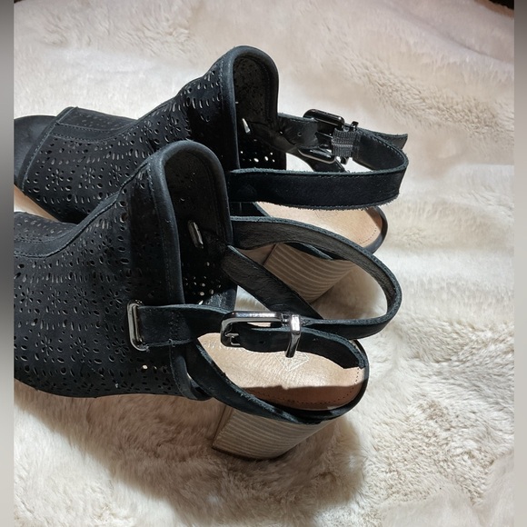 Antonio Melani black suede perforated chunky stacked Heels - Picture 5 of 5